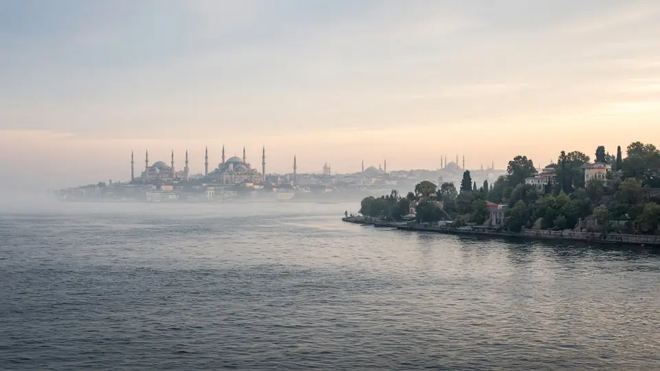 Istanbul skyline and the Bosphorus in soft morning light